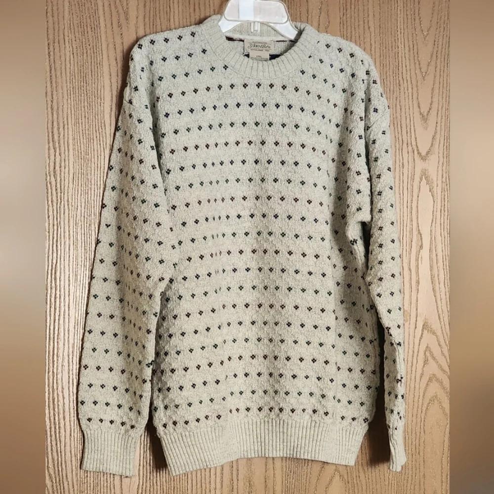 St John's Bay Vintage 90's Grandpa Sweater Cable Knit Crewneck Pullover Ivory -L